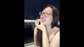 Darkside Smoking Asian Biting, Extracting Filthy Cigarette Filter + Hurtful Nipple Ember Glow