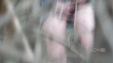 Peeping Tom on teen play with pussy in forest, public masturbation orgasm