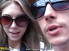 Young couple walking in the woods fucked