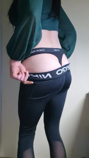 White beta sissy strip in nike pro leggings