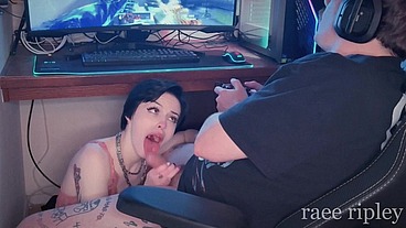 Under Desk Blowjob Helps His K/D!