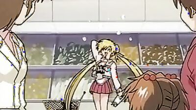 Blonde anime cutie experiences first lesbian oral sex with shaved vagina licking