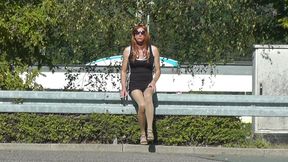 Crossdresser Tgirl in mini-dress in public