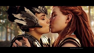 Aloy x Talanah lesbian kissing (Horizon Zero Dawn/AI generated)