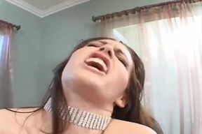 Sexy girl sucks a monster cock then rides it on the sofa to a cumshot