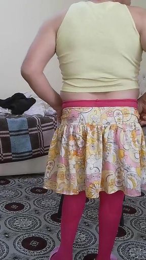 Beyza Crossdresser Wears Shorts Mini Skirt