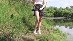 My First Public Undressing and Pussy Masturbation. Erotic Nature Walk by the Lake