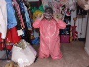 Pink PVC Suit, Gagged and Breathplay Hood