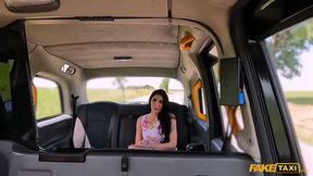 tall slim French sex coach with big tits shows the driver a good time with handjob cum