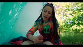 Slutty Hippie Jerked Me off for Free in Her Tent
