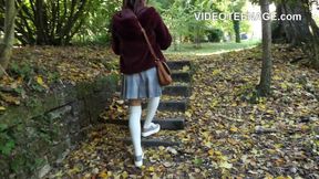 Naughty upskirt brunette first porn audition ends with hot doggy-style action