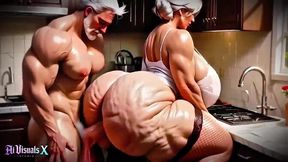 Dirty talk granny gives a BBBJ and gets DP'd