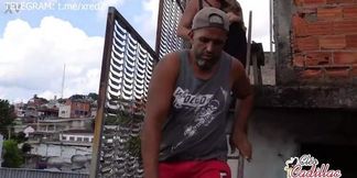 Cleo Cadillac rides and cums on worker's cock outside