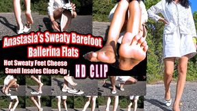 VR 3D 5,7k - Anastasia's Sweaty Barefoot Ballerina Flats | Hot Sweaty Feet Cheese Smell Insoles Close-Up | Foot Fetish VR 8K Facesitting Sole Pressing Out of Shoe Tease