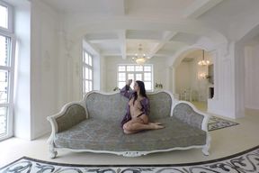 Brunette with Big Tits Teases