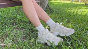 Clean White Socks Ruined on a Garden Swing — Dirty Sock Tease in Grass and Mud