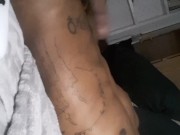 Busting huge nut in shorts while everyone in bed