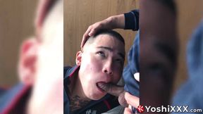 Athletic Japanese Yoshi Kawasaki bends over for sloppy rimming and bareback