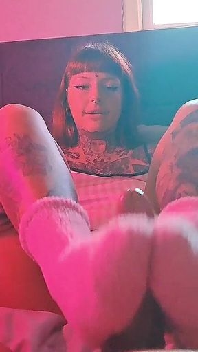 Pink Fluffy Sockjob JOI Huge Cumshot
