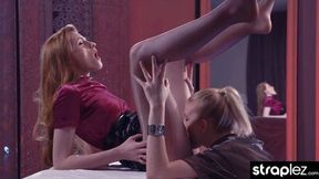 Hot lesbian gives girlfriend's mock cock the perfect blowjob