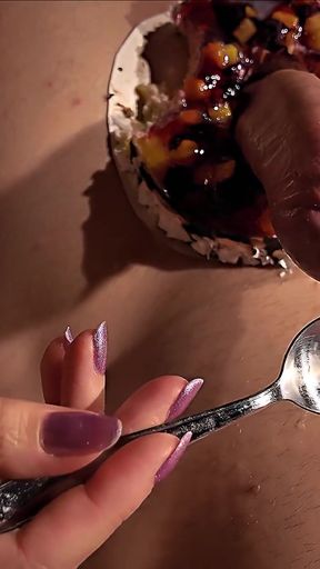 Semen Snack - Insatiable MILF Devours Cumshots on Berries &amp; Chocolate   Clip 1