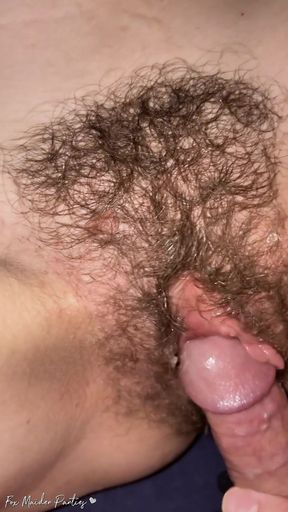 Quick Cumshot on Hairy Pussy Bush in Missionary