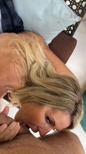 Blow job by the pool