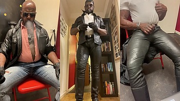 Black Leather Smoke Nipplepig Play and Cum