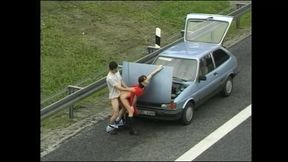 Slutty MILF Sucks Big Cock in Car Then Fucks Her on Highway