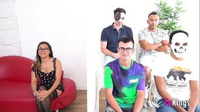 First day at FAKings! Asian-looking Beth makes her porn debut with several dudes