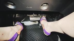 Platform Heel Shoes to Barefoot Driving Pedal Pushing from Hard Start