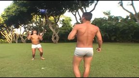 a foursome includes a shemale and a latina girl all fucking outside