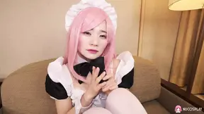 Cosplaying maid Ringo Fujii teases with hot body and little shaved pussy