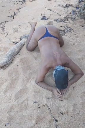 Ladysilva on the Beach Taking off His Bikini to Show off His Hot Tanned Ass