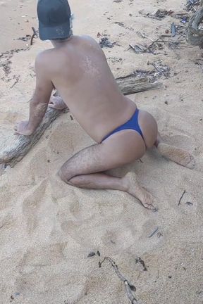 Ladysilva on the Beach Taking off His Bikini to Show off His Hot Tanned Ass