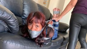 Naughty Backtalking Girl Gagged In Tight Tape Bondage By Her Evil Stepmom!