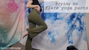 trying on flare yoga pants