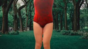 Hot Red Dressed Beautiful Outdoors Video of Me in the Park Alone but Exciting From Getting Caught