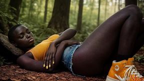 i dragged this hot black bitch into the thick woods and fucked her tight pussy deep right on the grass [ai]