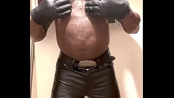 Black Mature Muscle Leather Nipple Workout