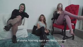 Mini penis humiliation by three Femdom Goddesses