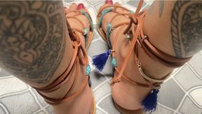 showing off my long feet in new Chilean sandals