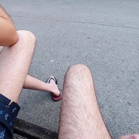 Chilling in park with a new buddy (some jerking, pissing, flashing)