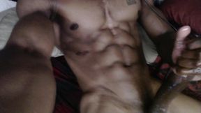 Huge black cock muscle stud slow stroking with nice cum shot