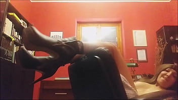 all naked, upside down on the chair with a strange noise