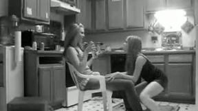 Giving my beloved lesbian girlfriend a lap dance in the kitchen
