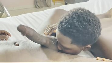 Sexy African teen gives a hot and steamy blowjob to her neighbor's big dick.