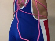 my new WRESTLING SINGLET ** Tied up COCK and BALLS **