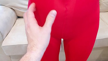 HUGE CUMSHOT with a Japanese Girl with Red PANTYHOSE