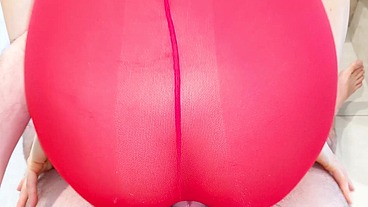 HUGE CUMSHOT with a Japanese Girl with Red PANTYHOSE